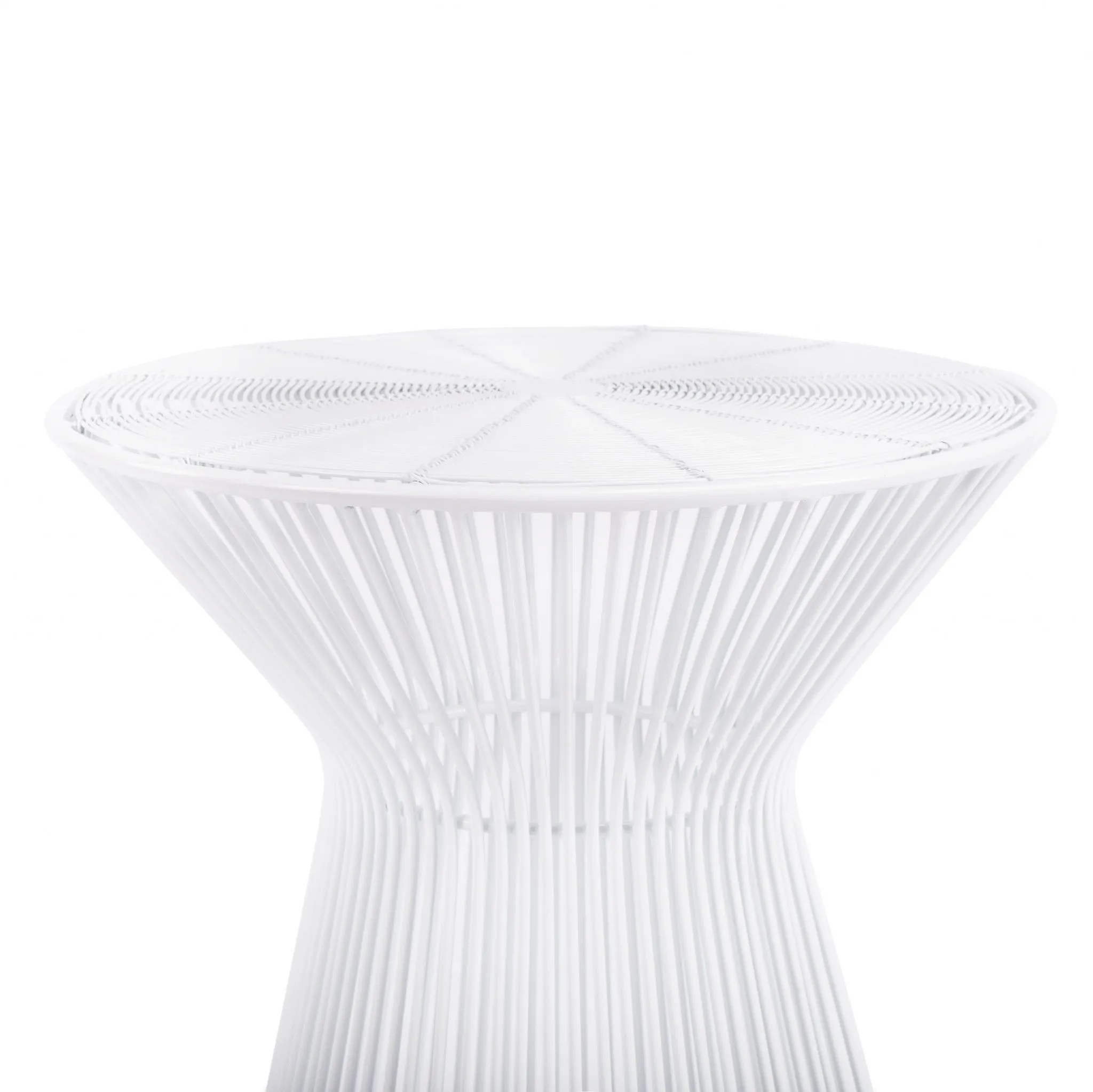 18" White Cinched Iron Round Top End Table By Homeroots