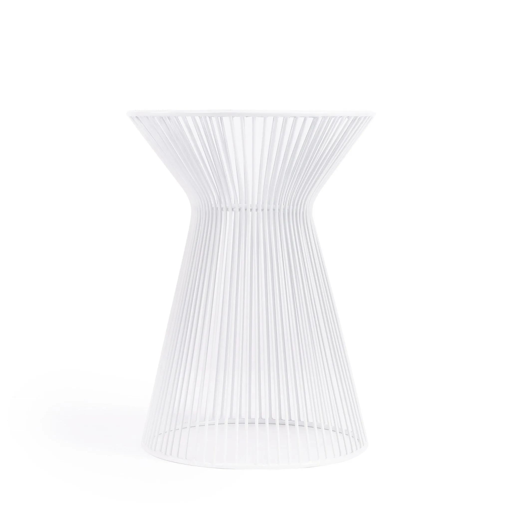 18" White Cinched Iron Round Top End Table By Homeroots