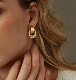2 Pairs Gold Knot Earrings Chunky Statement Earrings Geometric Drop Dangle Earring Long Twisted Jewelry for Women