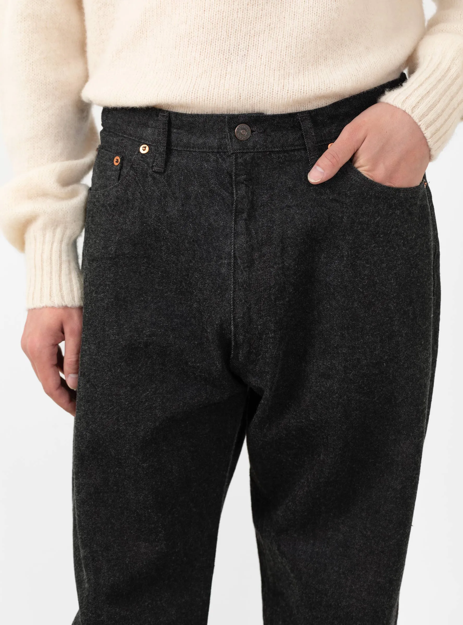 Black One Wash Zipper-Front Denim Pants with 5 Pockets