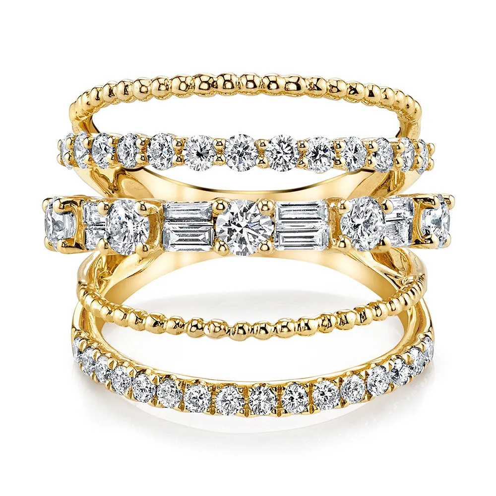 5 Row Mixed Shape Diamond Ring