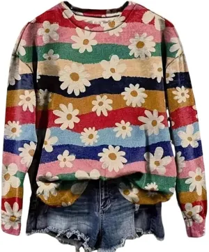 AIMITAG Fall Wildflower Sweatshirt Women Casual Long Sleeve Printed Flowers Shirts Boho Cottagecore Floral Autumn Pullover