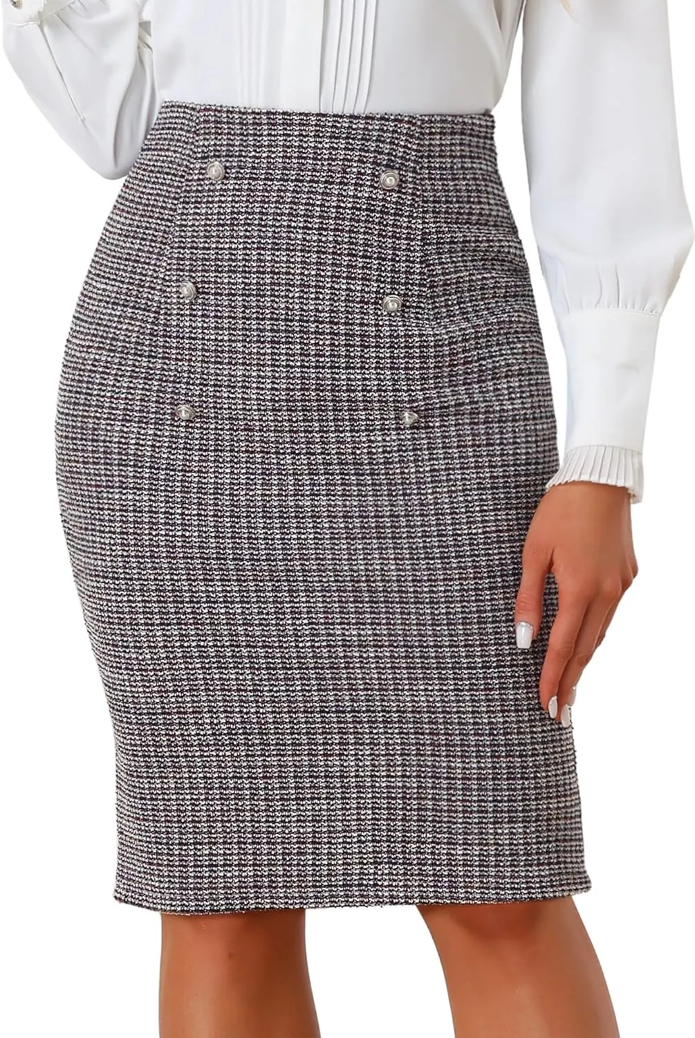 Allegra K Pencil Tweed Skirt for Women's Winter Classic Skirts