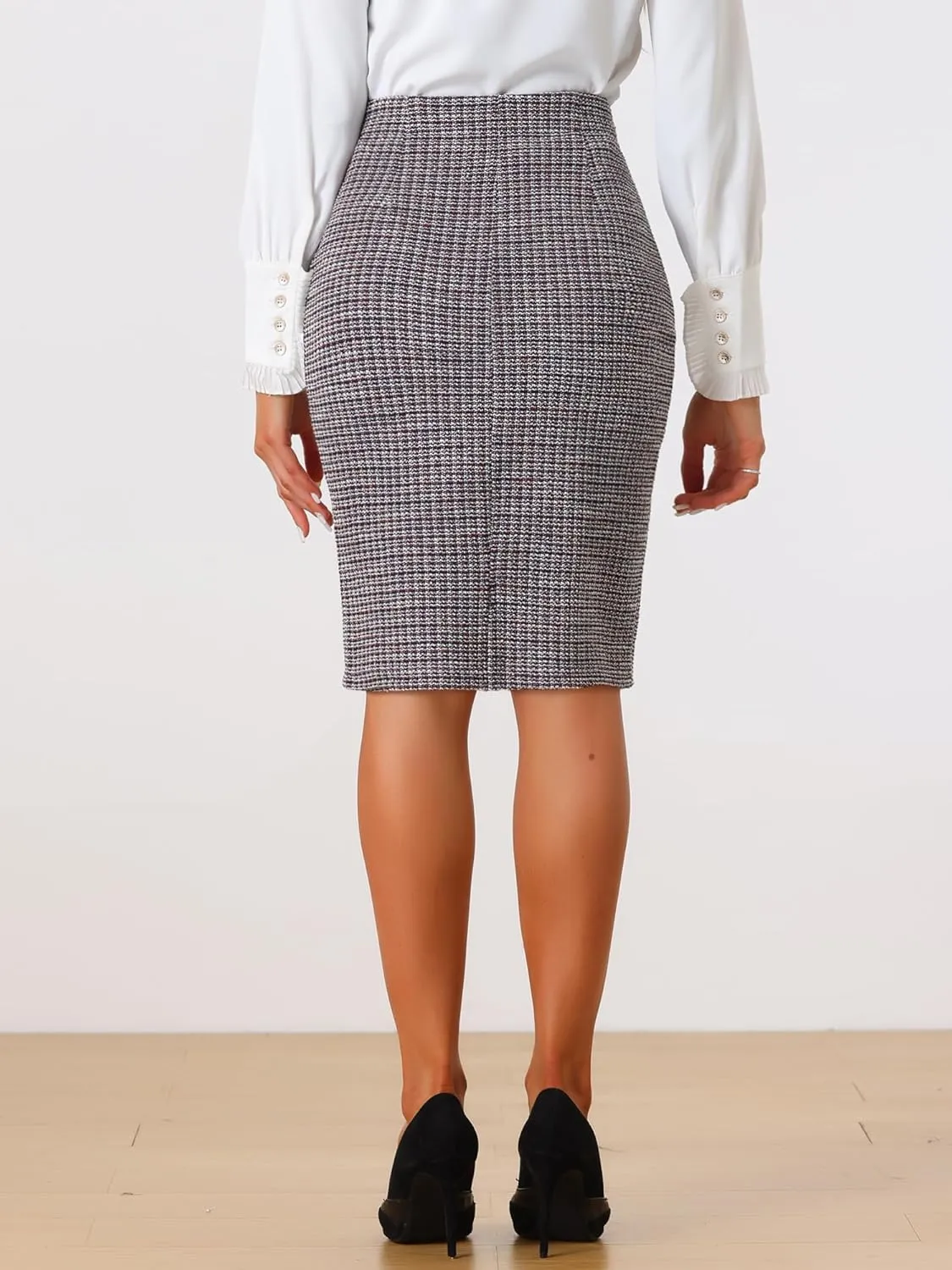 Allegra K Pencil Tweed Skirt for Women's Winter Classic Skirts