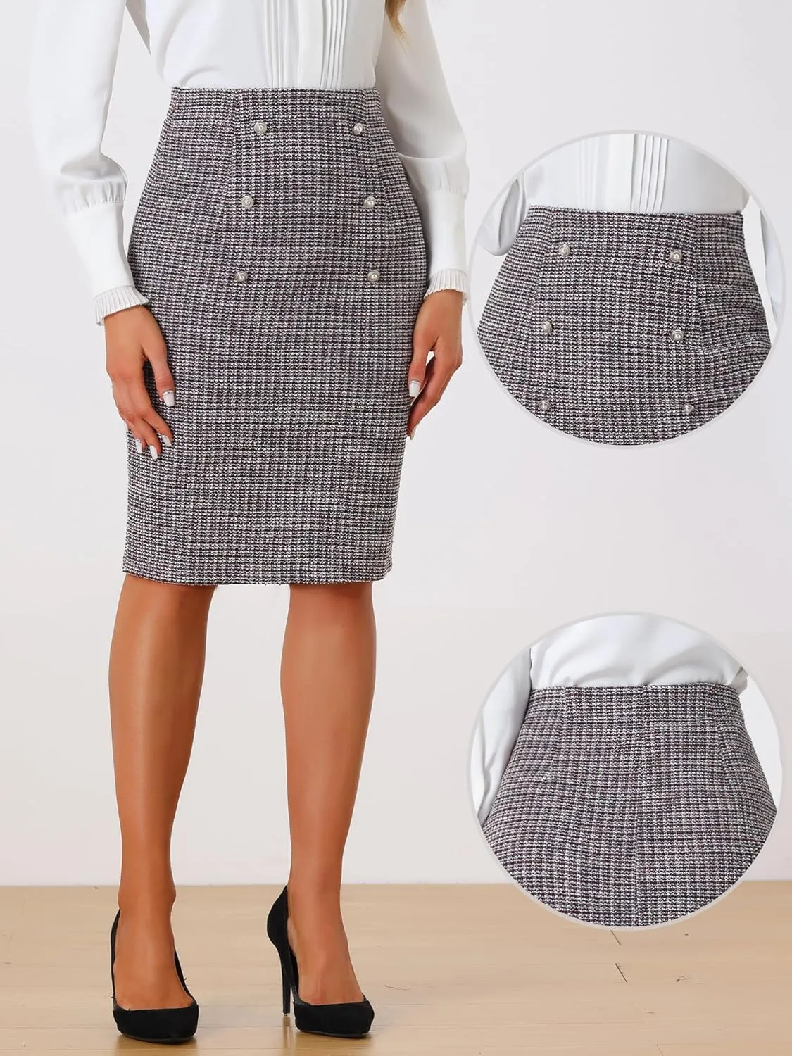 Allegra K Pencil Tweed Skirt for Women's Winter Classic Skirts