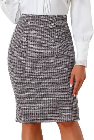 Allegra K Pencil Tweed Skirt for Women's Winter Classic Skirts