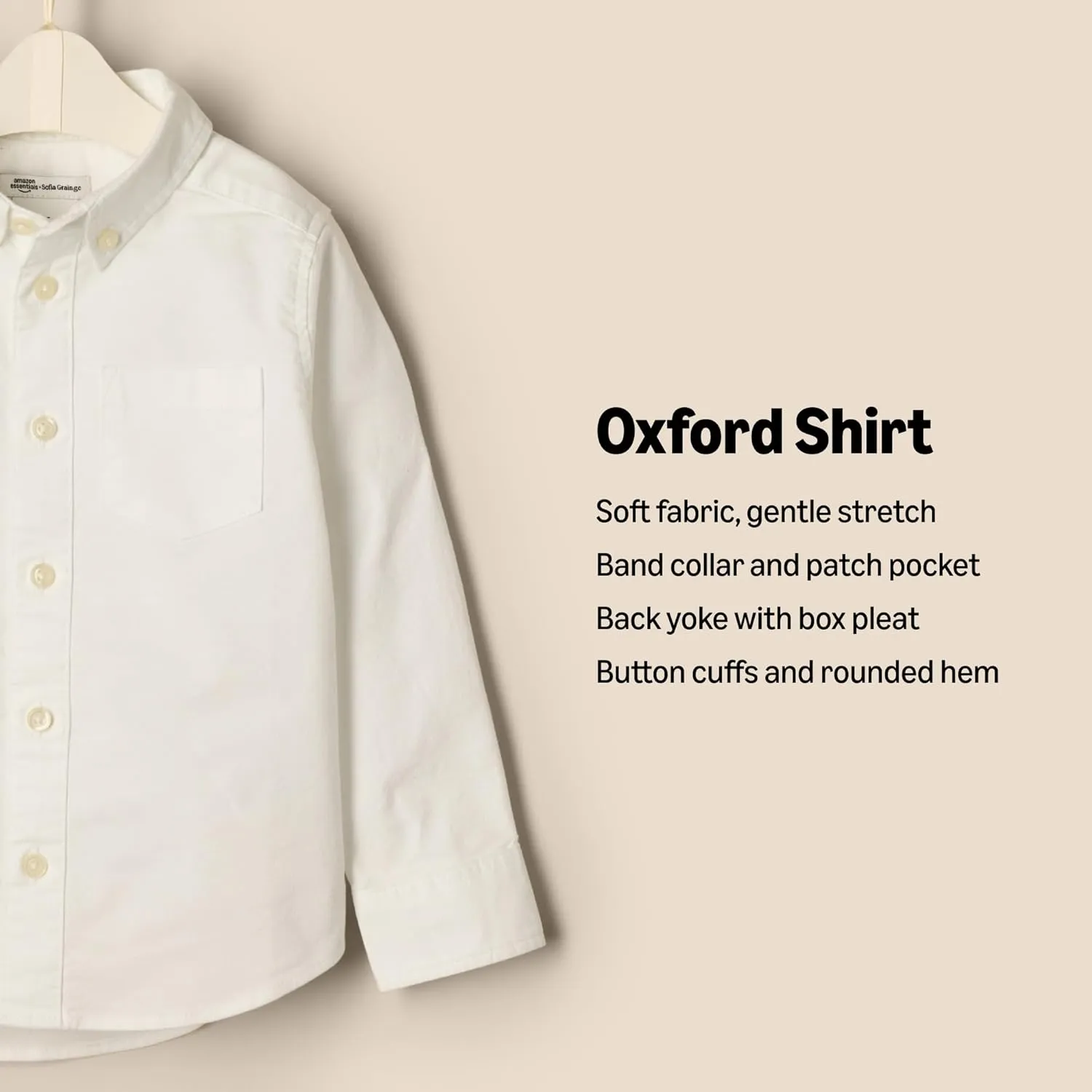 Amazon Essentials x Sofia Grainge Toddlers and Baby Boys' Stretch Oxford Collar Shirt
