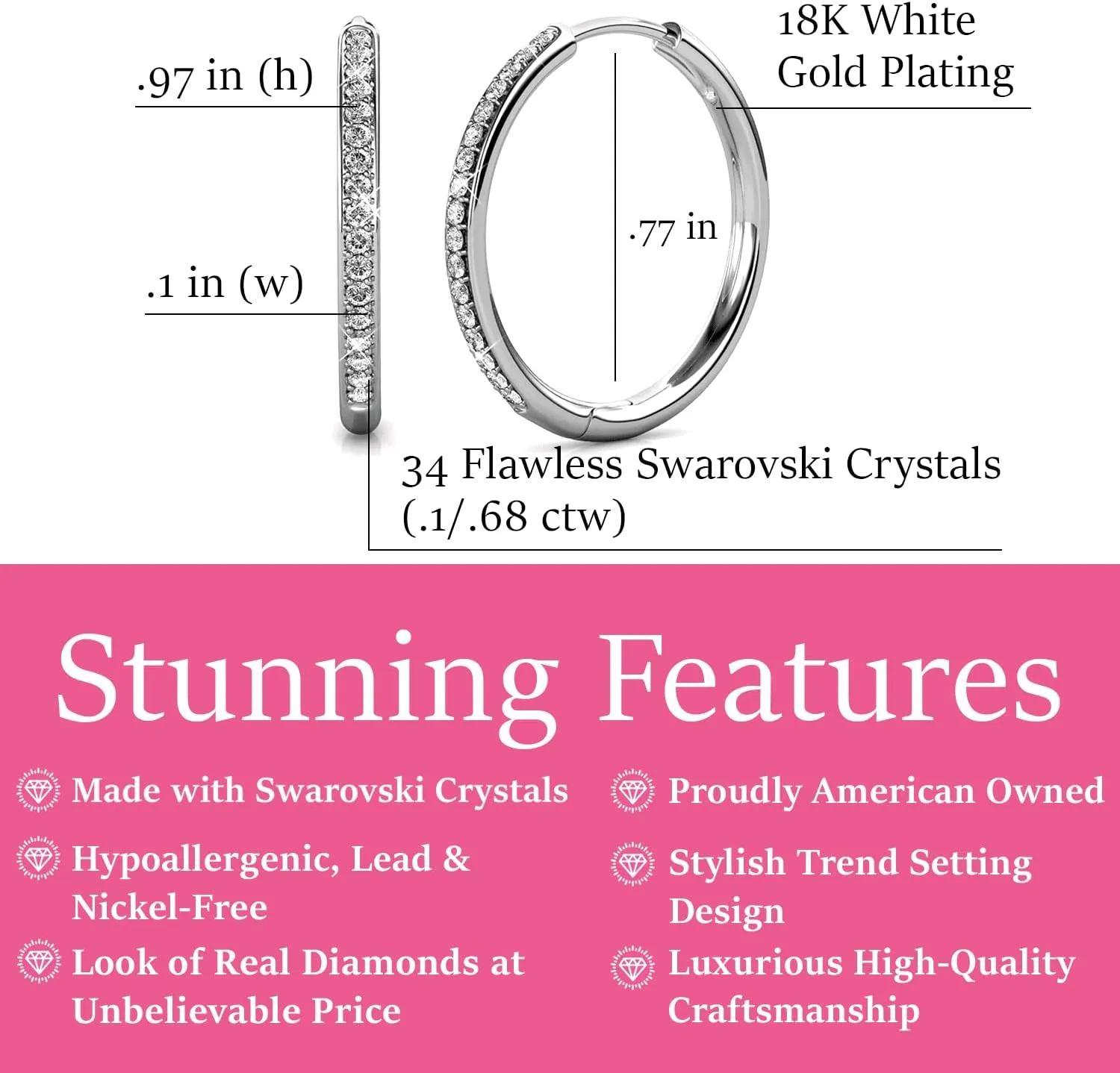 Cate & Chloe Bianca 18k White Gold Hoop Earrings for Women | Best Silver Hoop Earrings for Women & Girls, Sparkle Cubic Zirconia Hoop Earrings | CZ Crystal Hoop Earrings