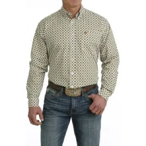 Cinch MEN'S MEDALLION PRINT BUTTON-DOWN LONG SLEEVE WESTERN SHIRT - WHITE / GOLD / GREEN