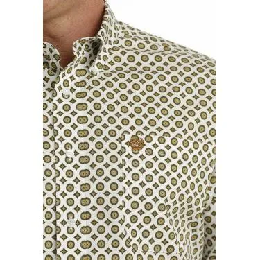 Cinch MEN'S MEDALLION PRINT BUTTON-DOWN LONG SLEEVE WESTERN SHIRT - WHITE / GOLD / GREEN