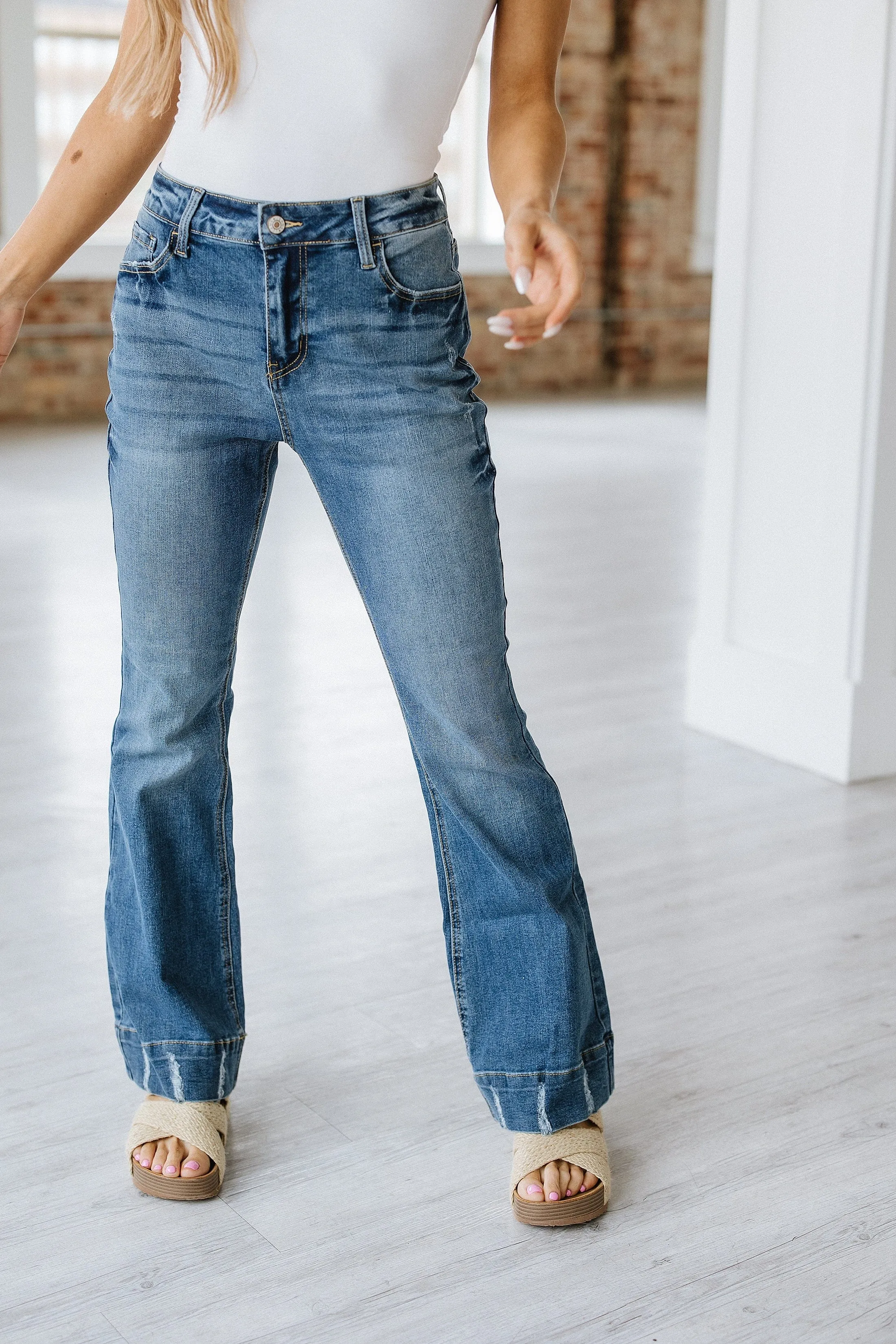 Conrad Distressed Washed Flare Jean