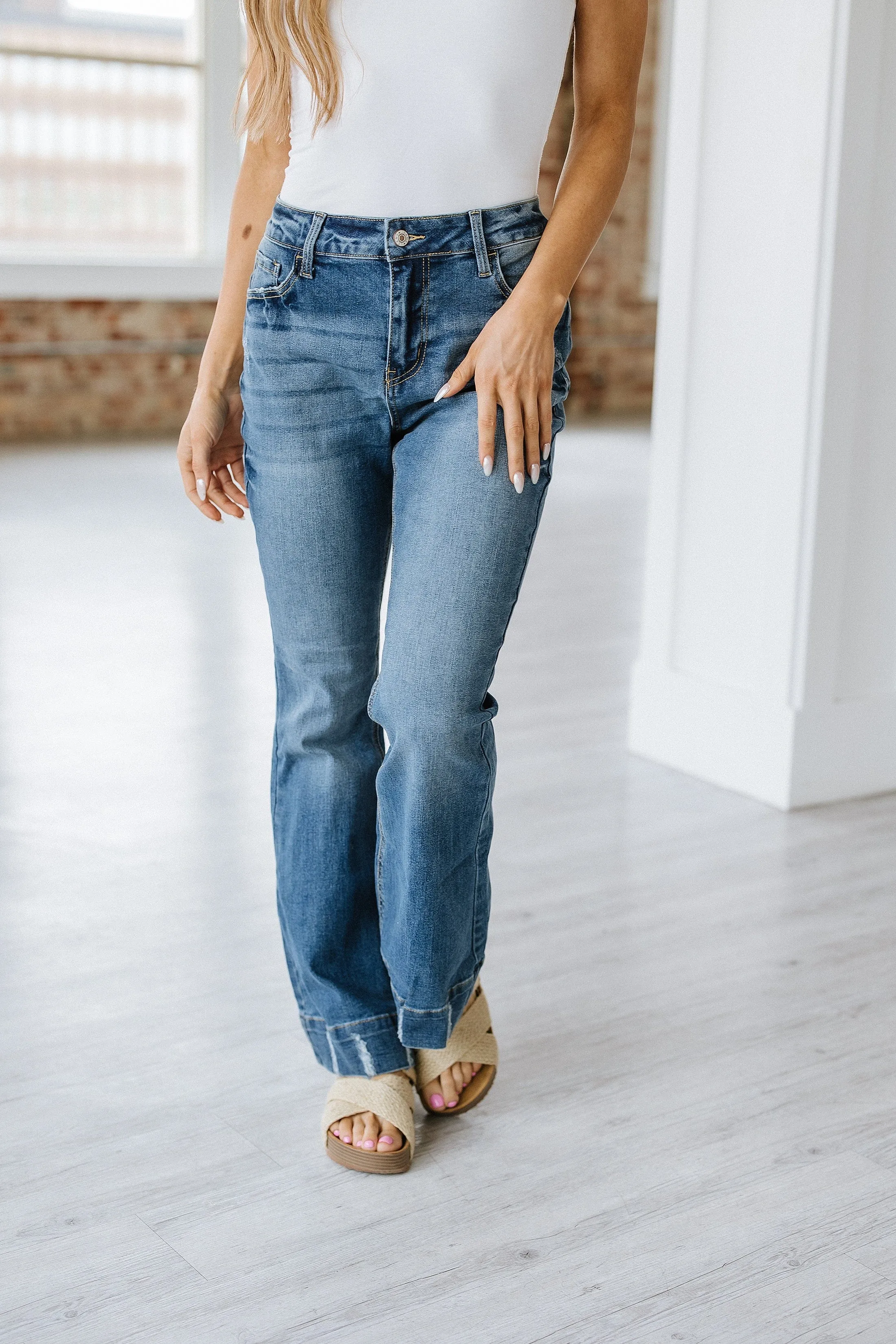 Conrad Distressed Washed Flare Jean