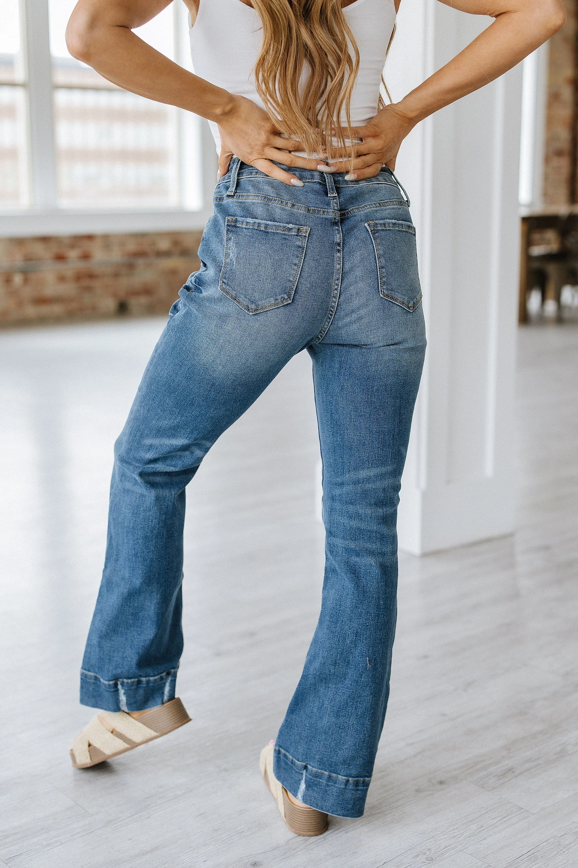 Conrad Distressed Washed Flare Jean
