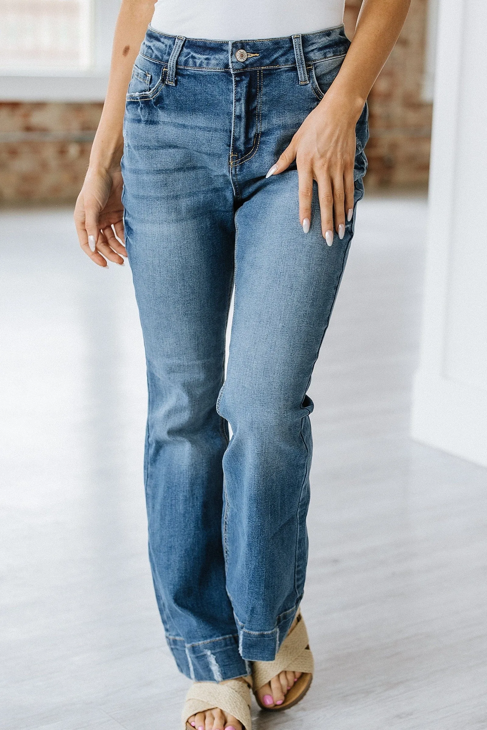 Conrad Distressed Washed Flare Jean