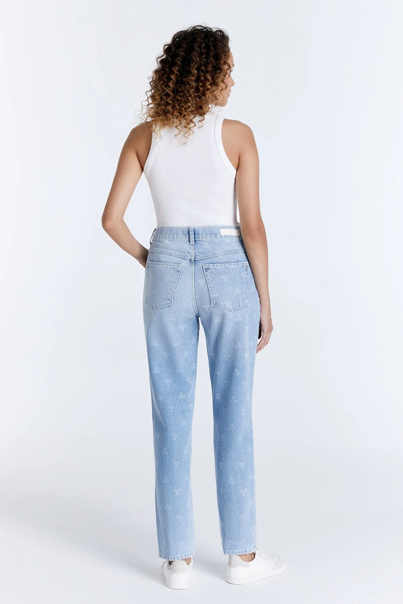 Daisy Mid Waist 5 Pocket Jeans Light Blue Printed