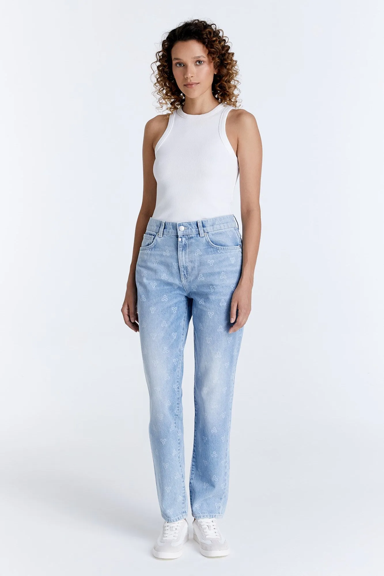 Daisy Mid Waist 5 Pocket Jeans Light Blue Printed