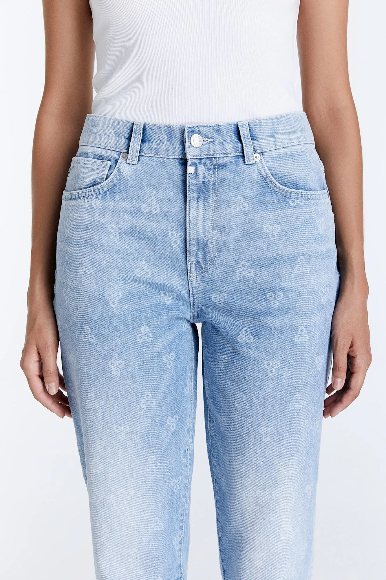 Daisy Mid Waist 5 Pocket Jeans Light Blue Printed
