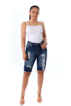 Dark Distressed Bermuda Shorts