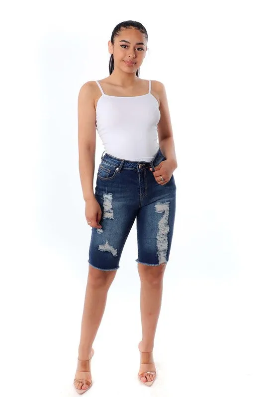 Dark Distressed Bermuda Shorts