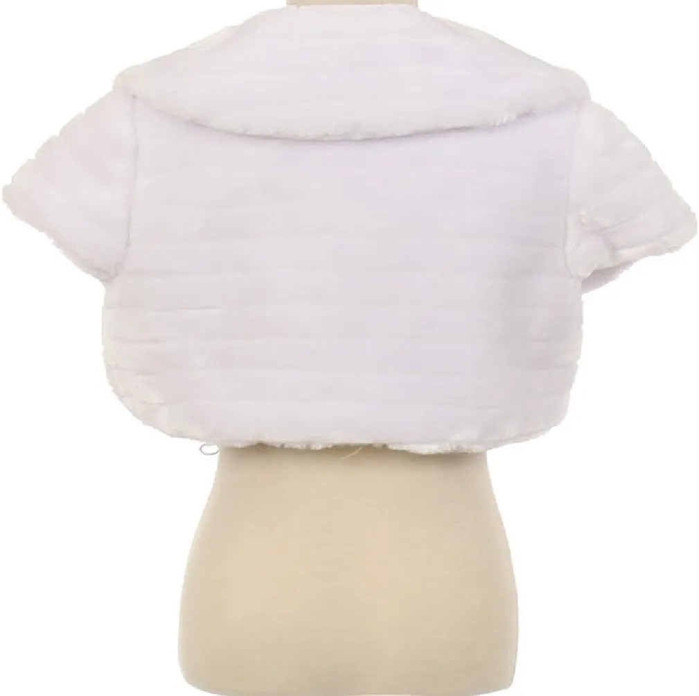 Dreamer P Little Girls White Short Sleeve Faux Fur Jacket Winter