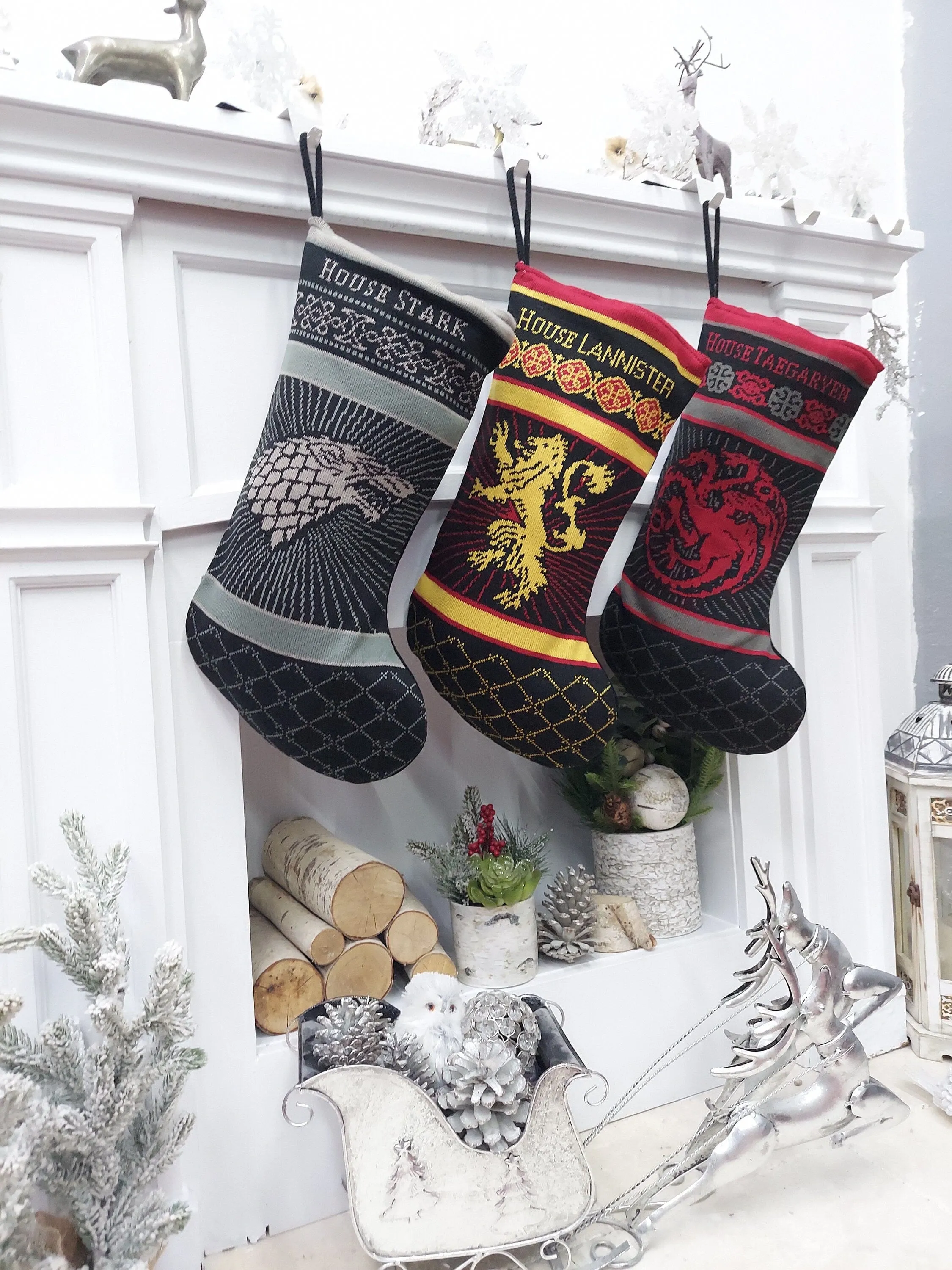 Game of Thrones Knit Holiday Stockings |  House Stark Lannister Taegaryen Sigils HBO Officially Licensed Product Christmas Fan Decor