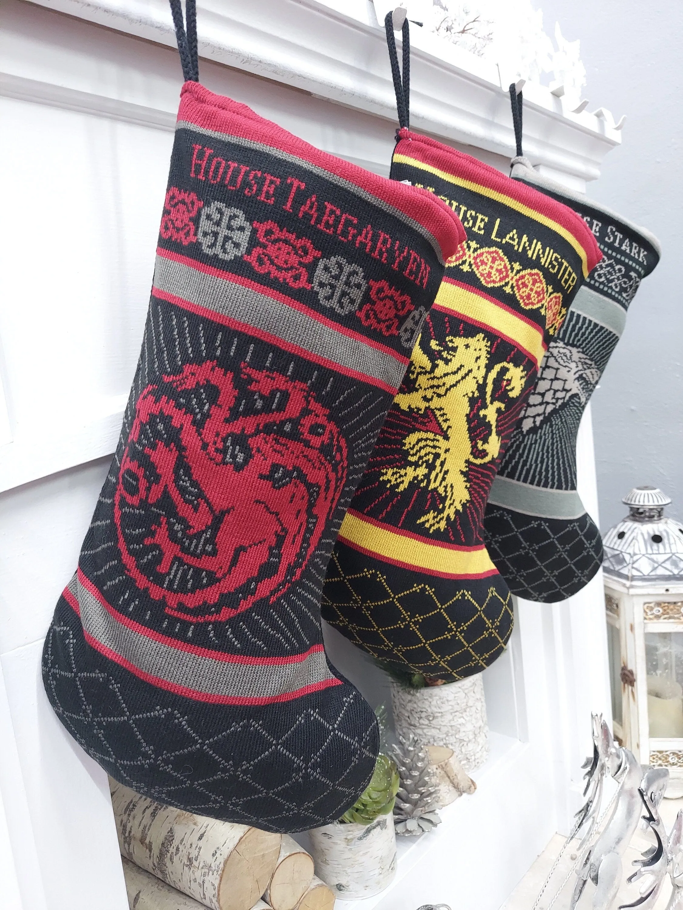 Game of Thrones Knit Holiday Stockings |  House Stark Lannister Taegaryen Sigils HBO Officially Licensed Product Christmas Fan Decor