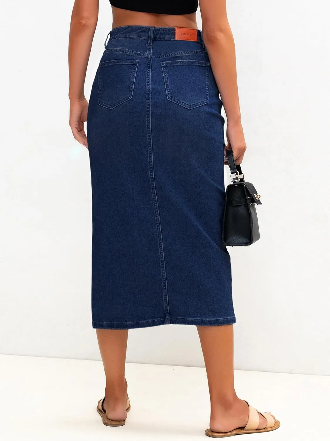 Genleck Women Denim Maxi Skirt Casual High Waist Jean Skirts with Side Split 2025