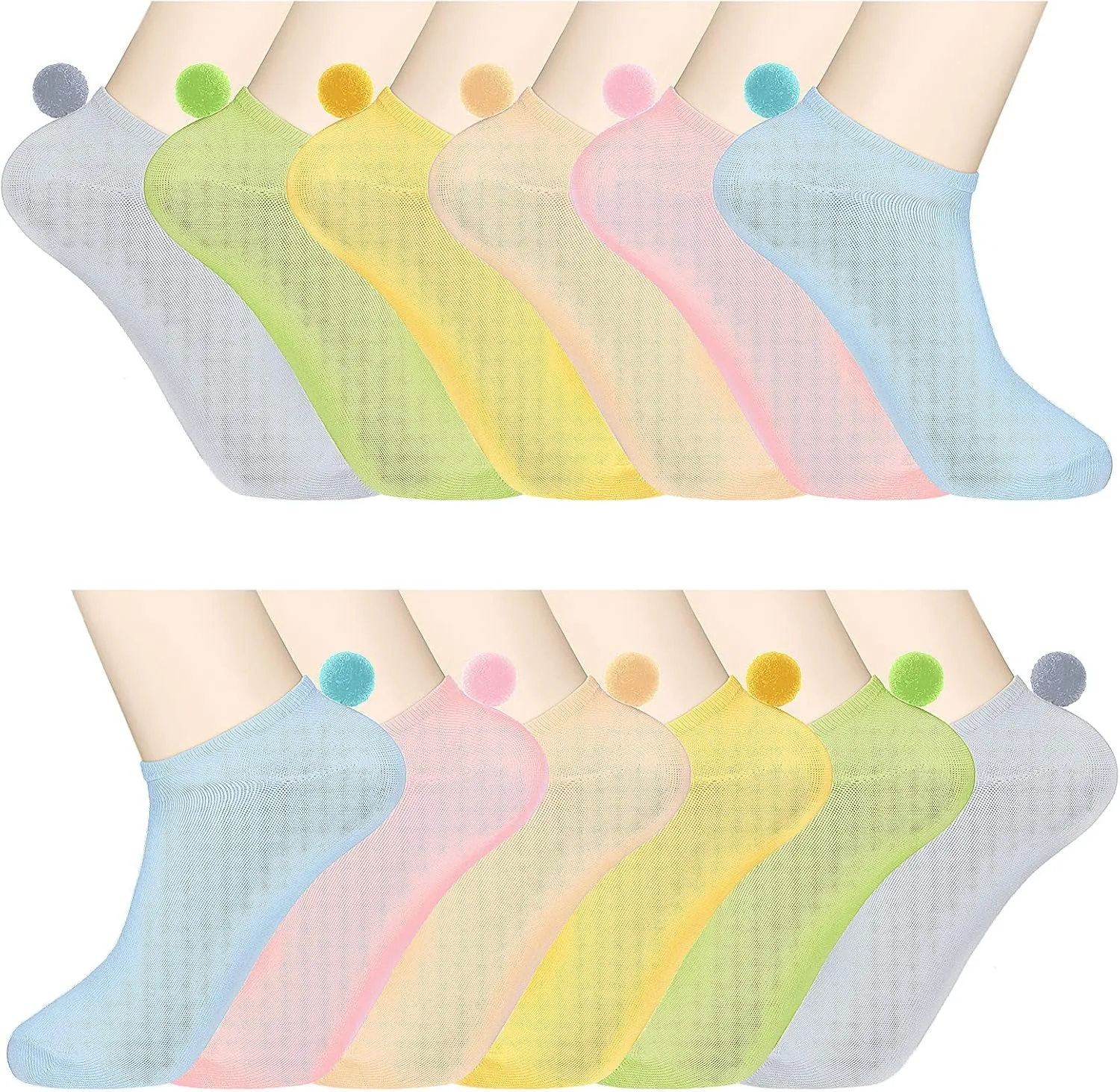 Geyoga 12 Pairs Athletic Low Cut Ankle Socks with Pom Pom Balls Soft Seamless Low-cut Performance Socks