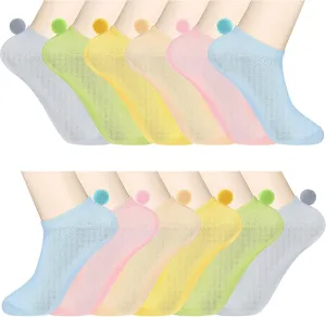 Geyoga 12 Pairs Athletic Low Cut Ankle Socks with Pom Pom Balls Soft Seamless Low-cut Performance Socks