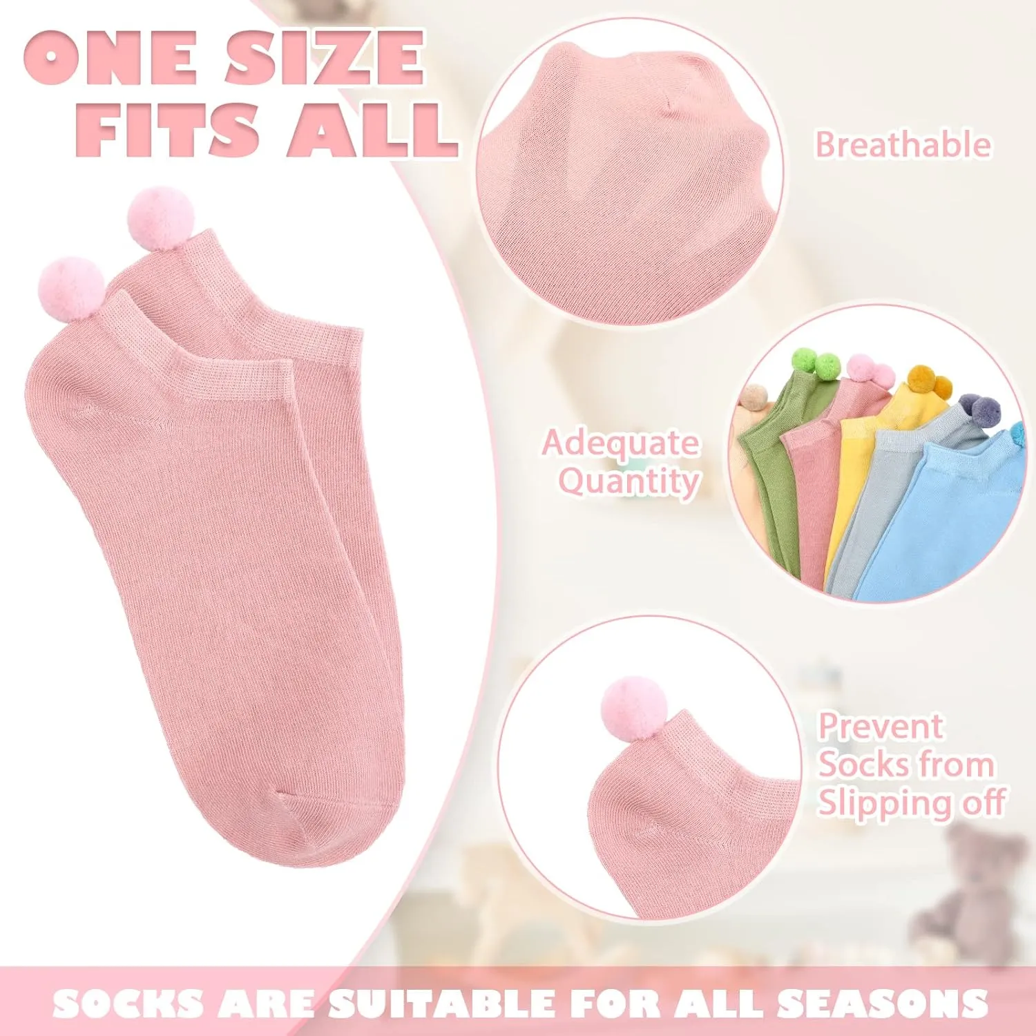 Geyoga 12 Pairs Athletic Low Cut Ankle Socks with Pom Pom Balls Soft Seamless Low-cut Performance Socks