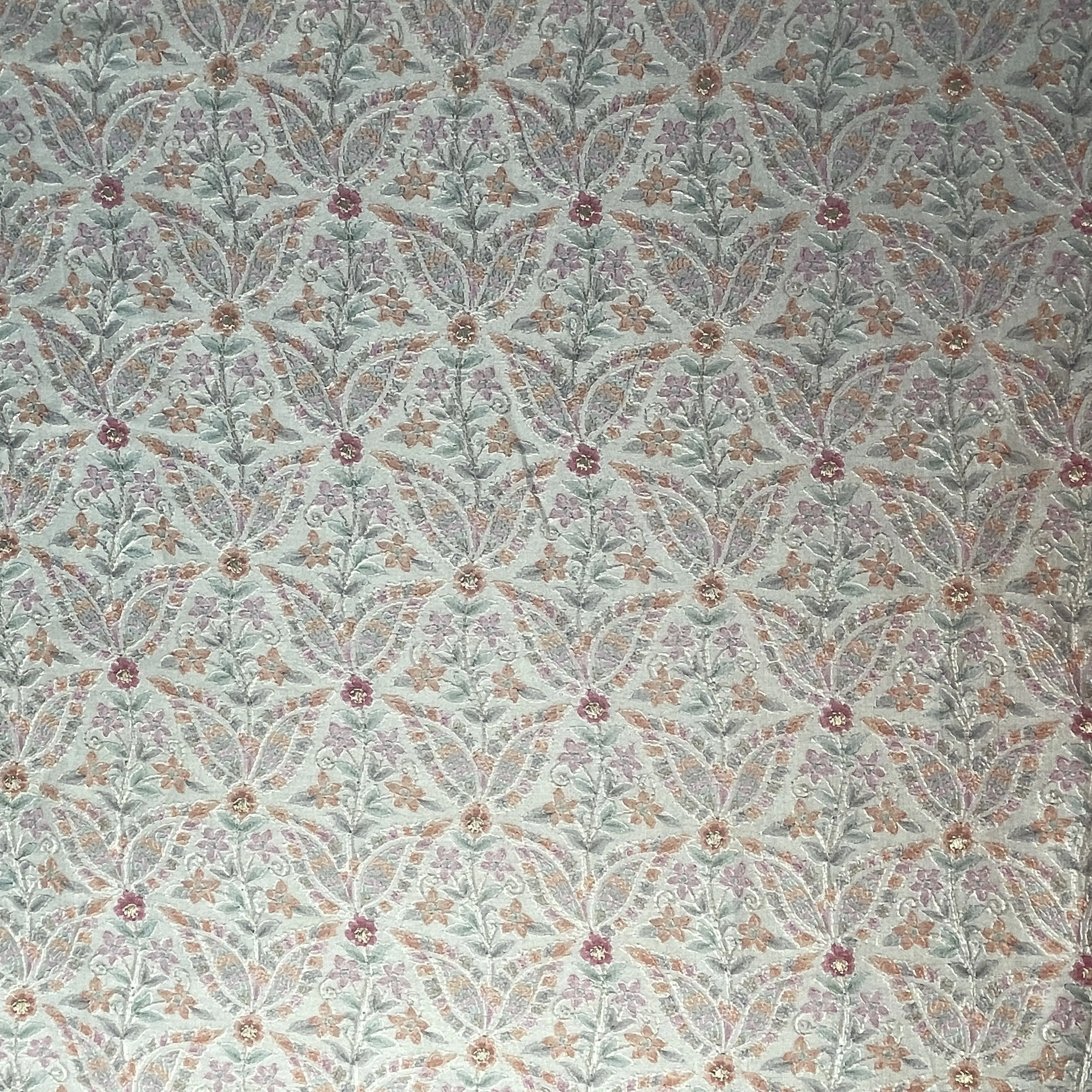 Grey Hand Embroidery Pure Silk Fabric 19209