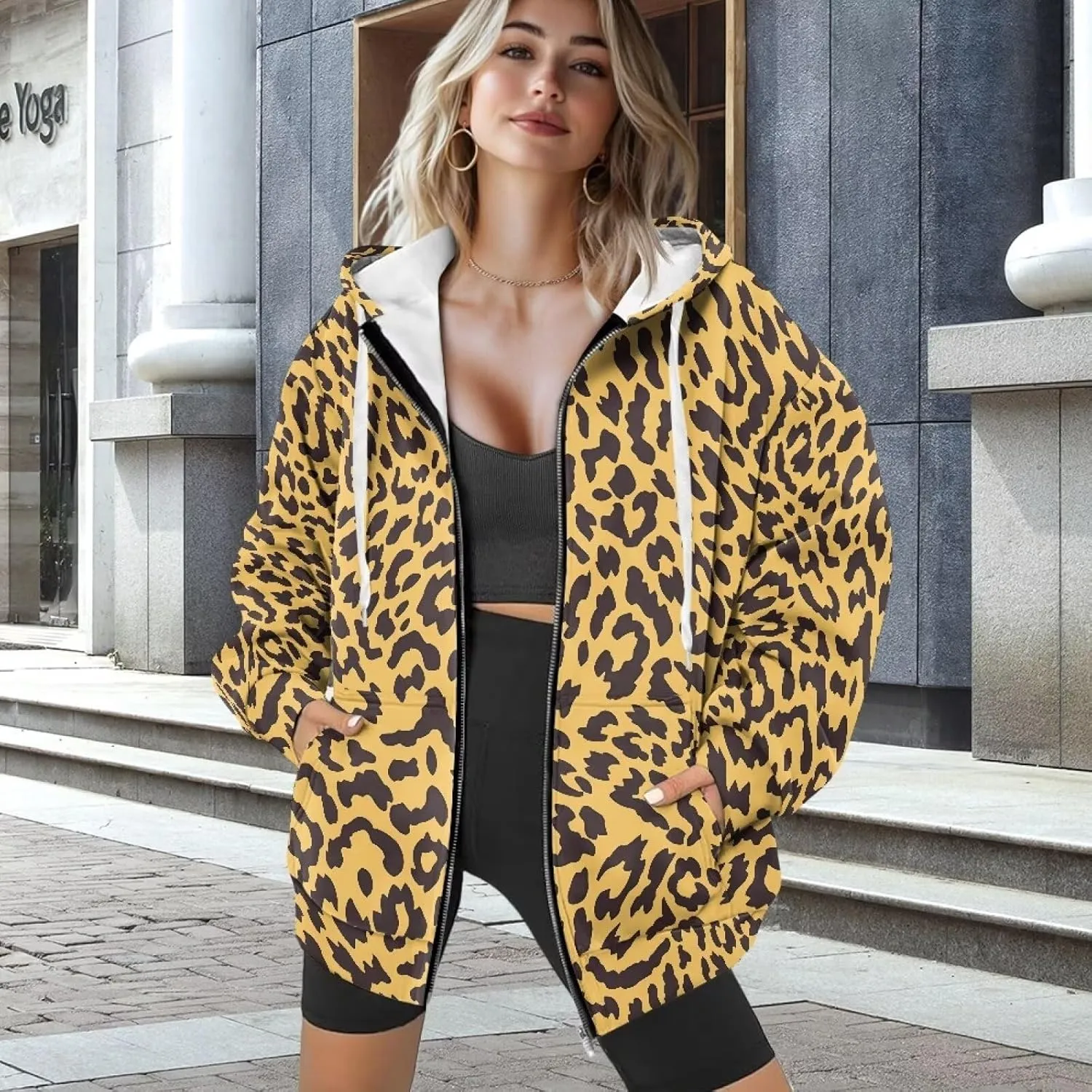 Irisjudy Black Cat Women's Full Zip Up Hoodie LGBT Love Oversized Sweatshirts Street Graffiti Fall Y2K Hoodies with Pockets
