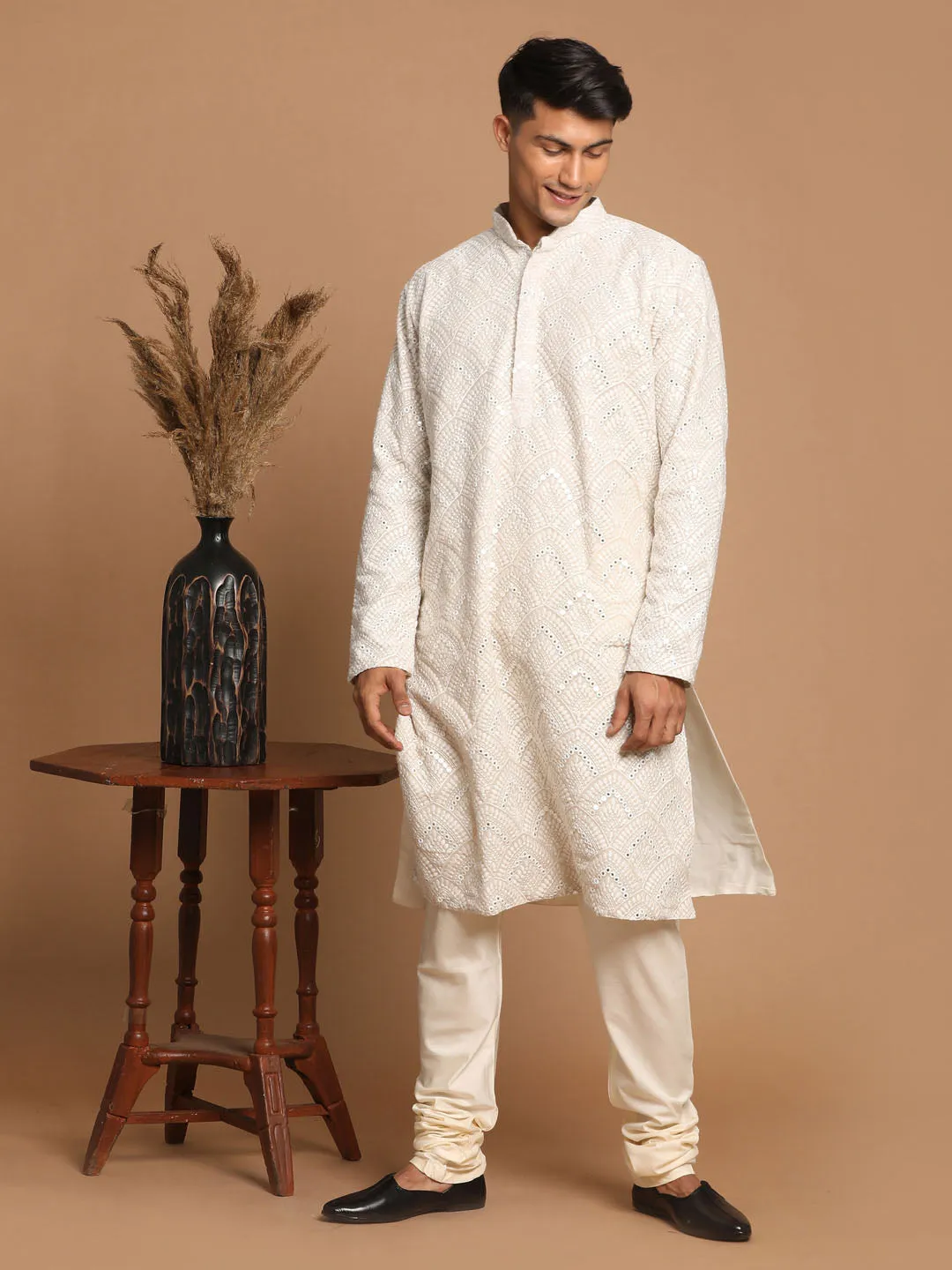 Jashvi Men's Gray Ethnic Mirror Kurta