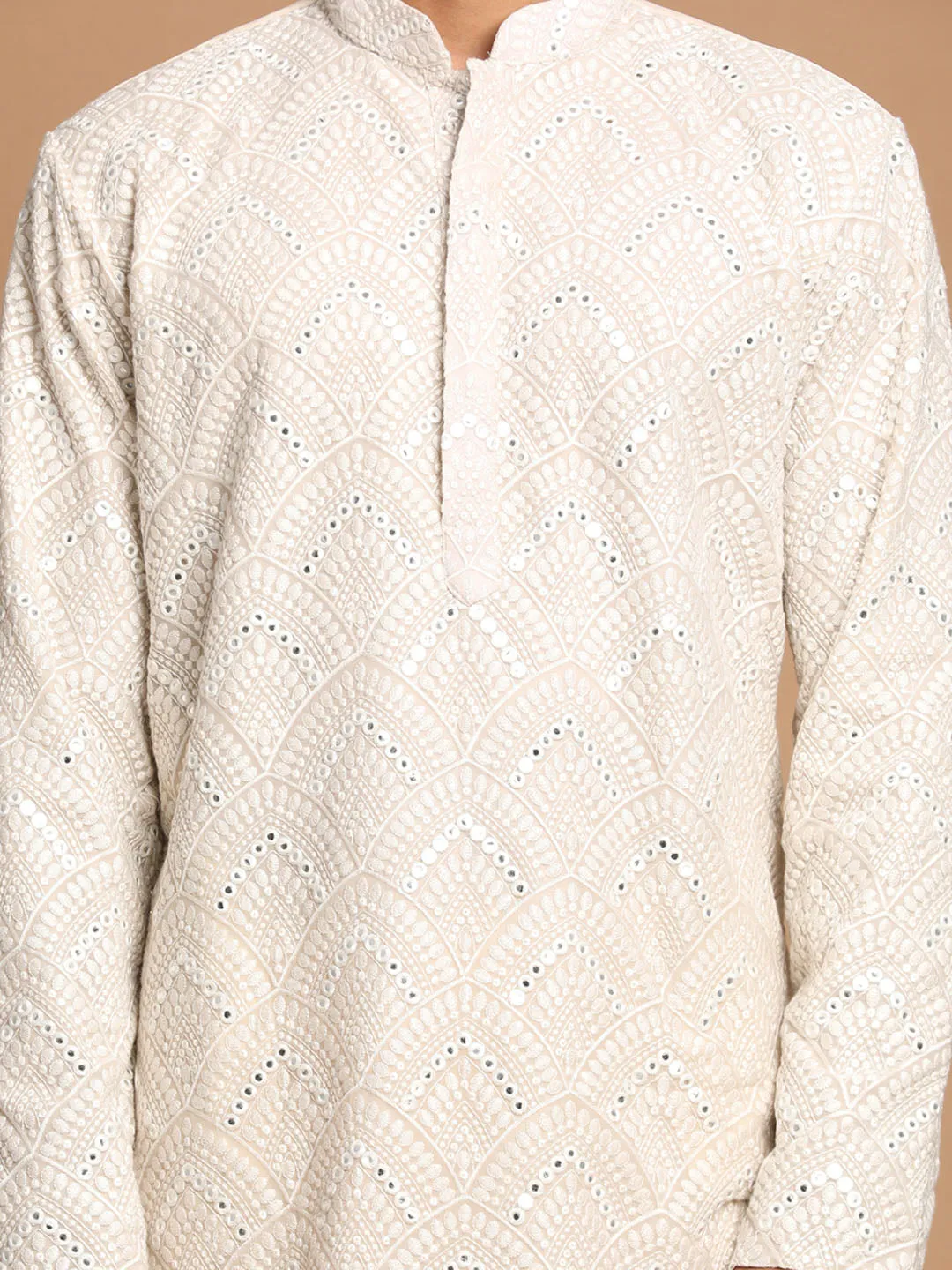 Jashvi Men's Gray Ethnic Mirror Kurta