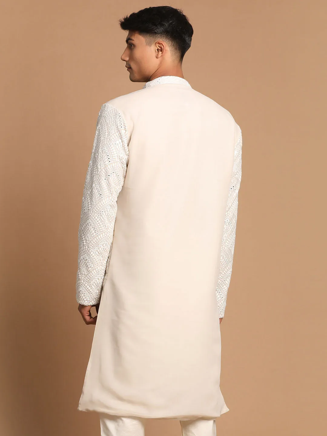 Jashvi Men's Gray Ethnic Mirror Kurta