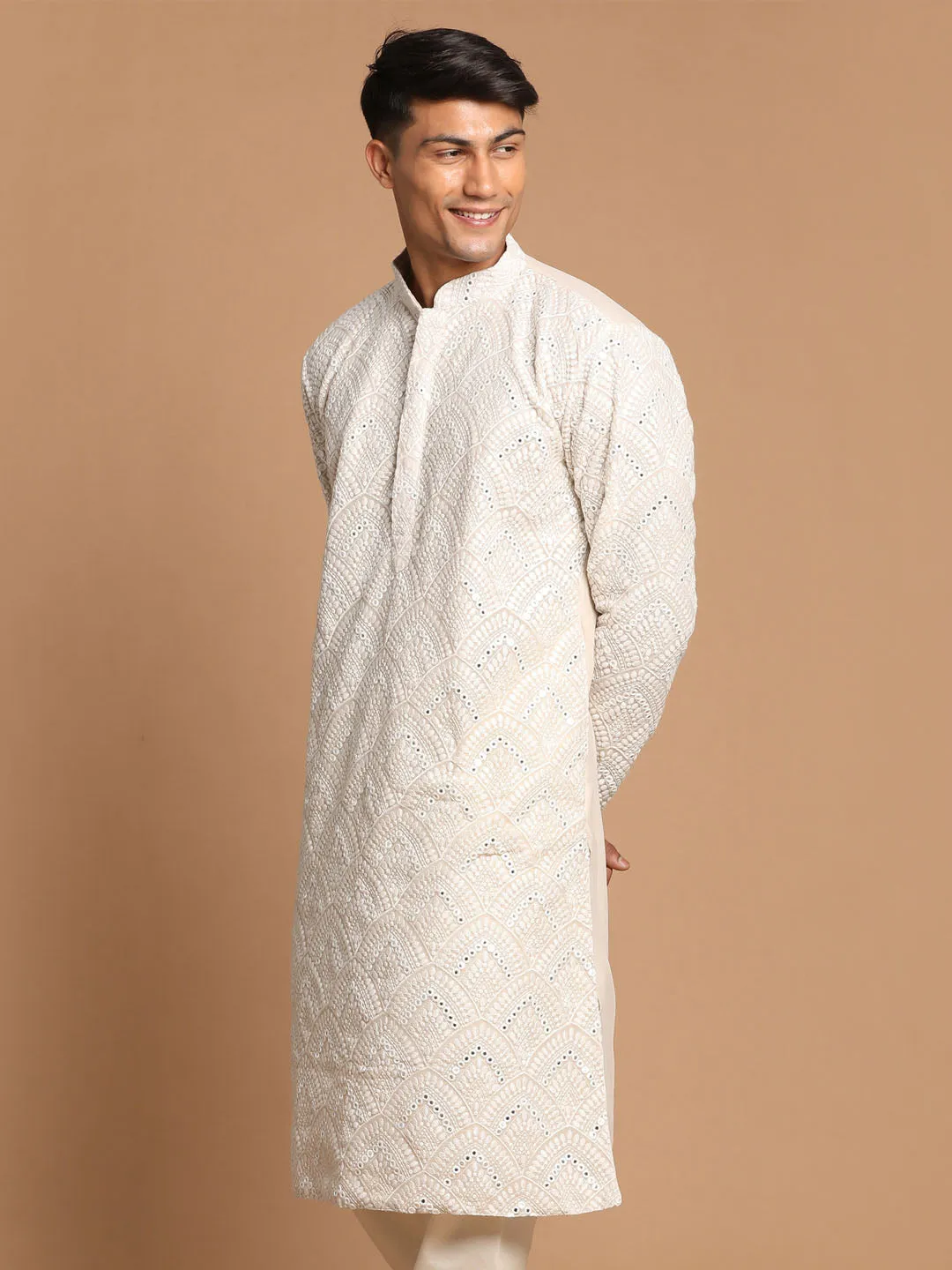 Jashvi Men's Gray Ethnic Mirror Kurta