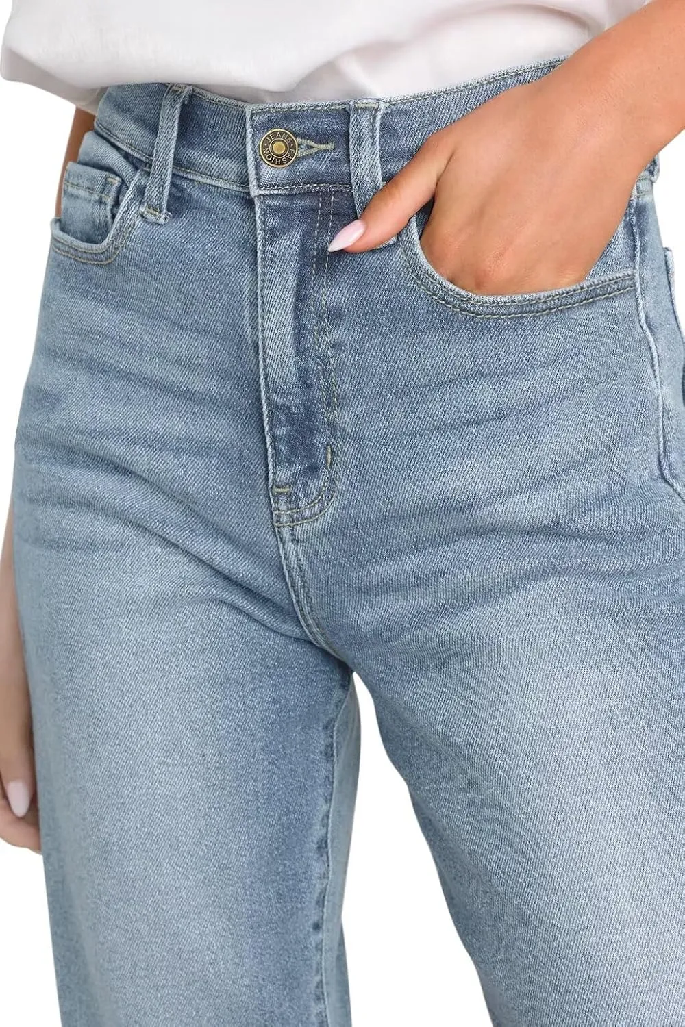 KDF Women's Cropped Straight Leg Jeans - High Waisted Jeans for Women 7/8 Length Denim Pants with Crop Hem