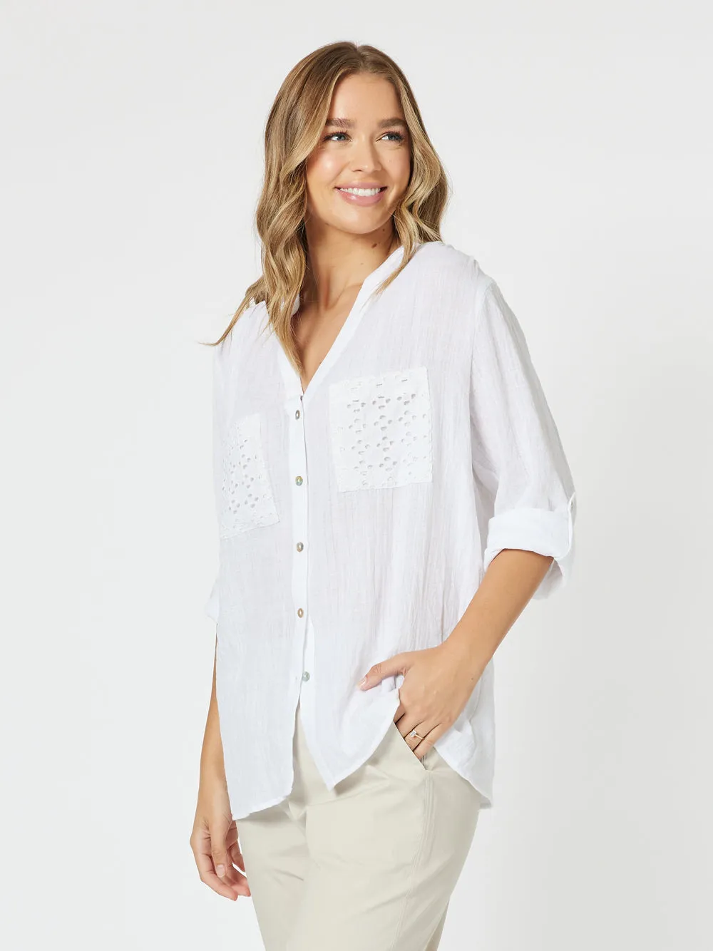Lace Pocket Shirt - White