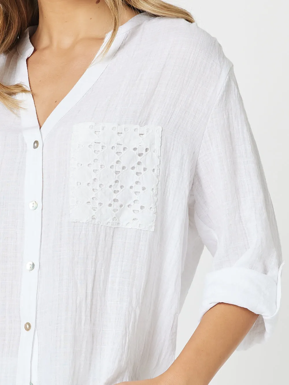 Lace Pocket Shirt - White