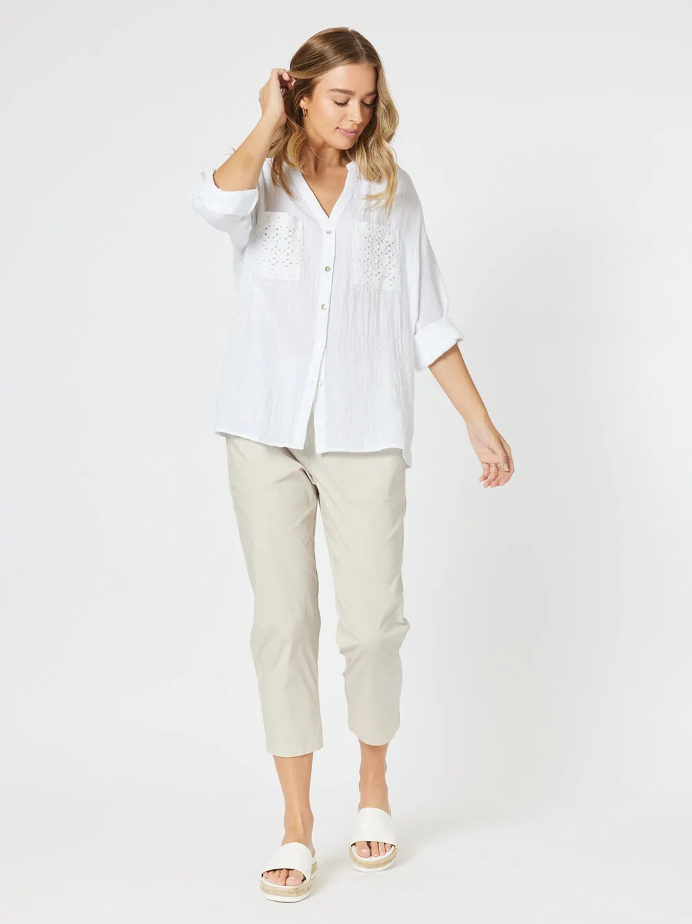 Lace Pocket Shirt - White