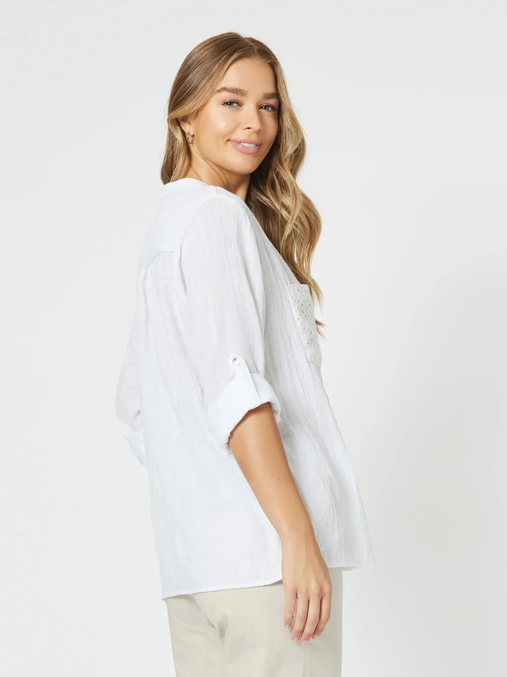 Lace Pocket Shirt - White