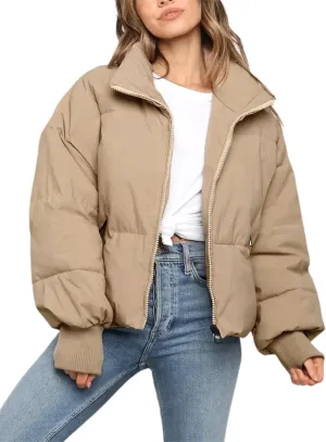 Lianlive Womens Cropped Puffer Jacket Oversized Black Short Puffy Winter Coat