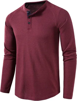 LOCALMODE Men's Casual Crew Neck Long Sleeve T Shirts of Waffle Henley