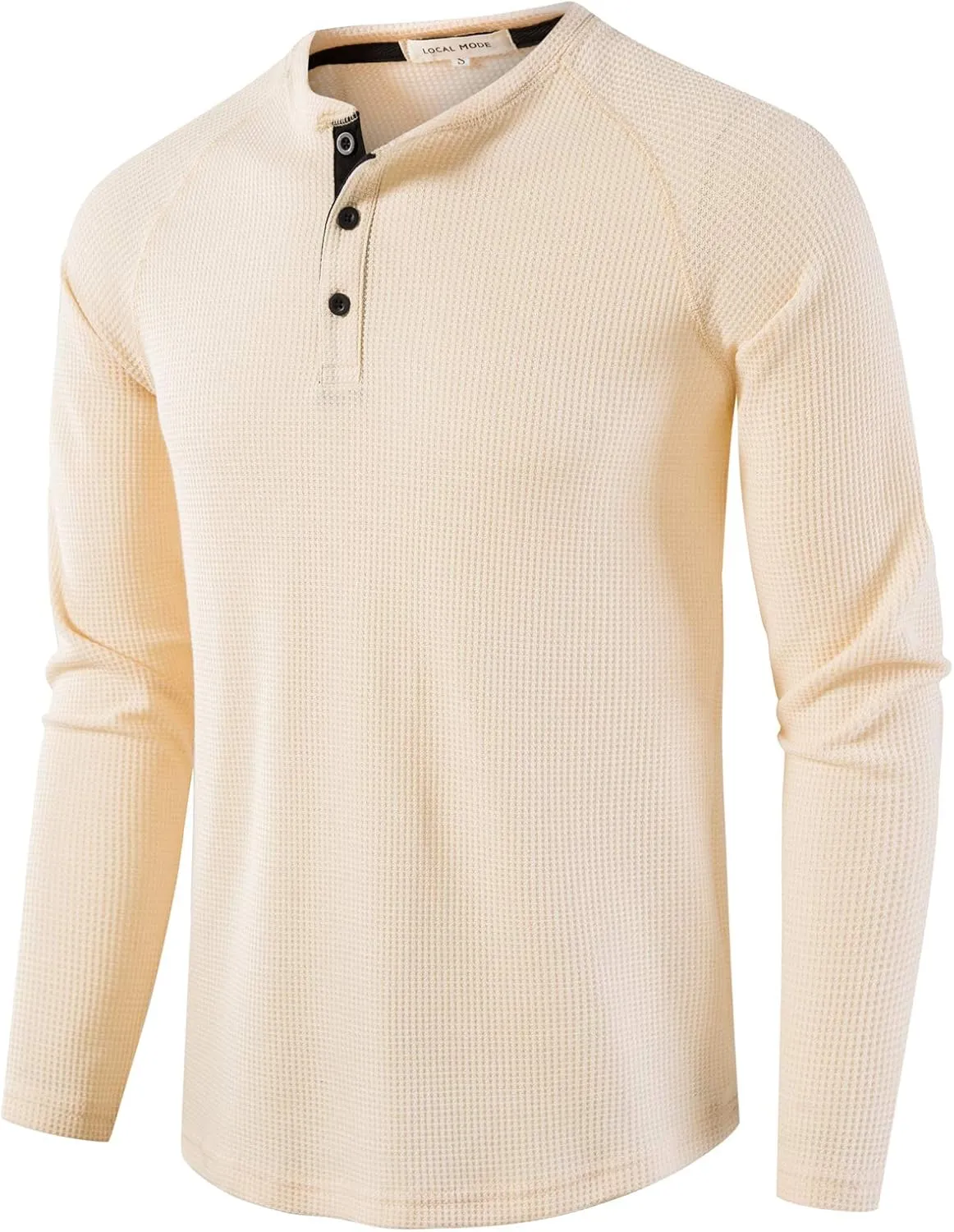 LOCALMODE Men's Casual Crew Neck Long Sleeve T Shirts of Waffle Henley