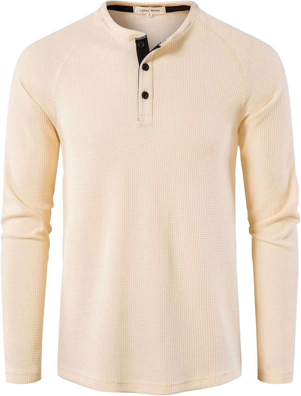 LOCALMODE Men's Casual Crew Neck Long Sleeve T Shirts of Waffle Henley