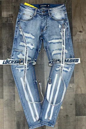 Locked Loaded- locked & loaded strapped studded jeans (white/navy)