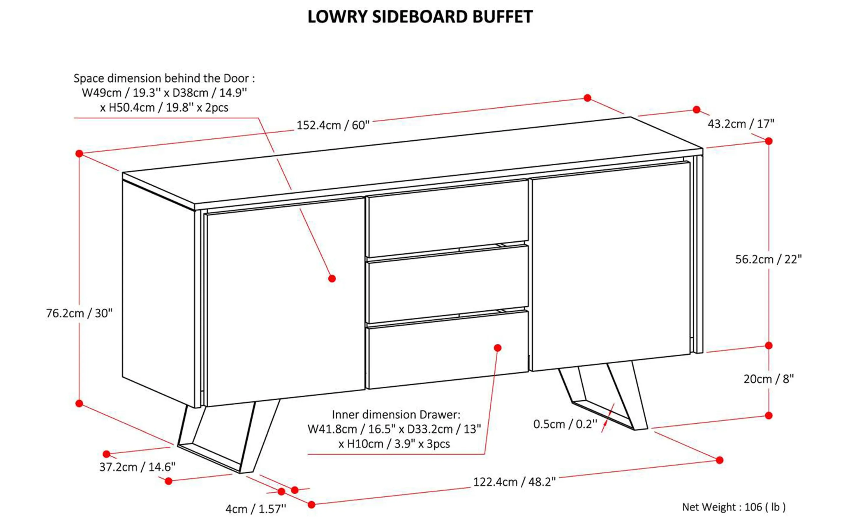 Lowry Sideboard Buffet in Oak
