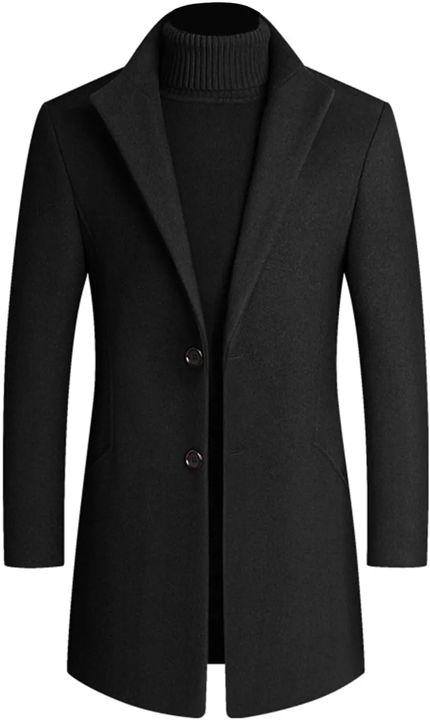 Lu's Chic Men's Wool Blend Coat Slim Fit Pea Coats Winter Thermal Single Breasted Coat Jacket Pocket Long Sleeve Overcoat