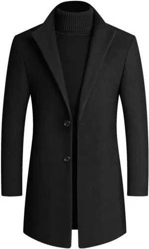Lu's Chic Men's Wool Blend Coat Slim Fit Pea Coats Winter Thermal Single Breasted Coat Jacket Pocket Long Sleeve Overcoat
