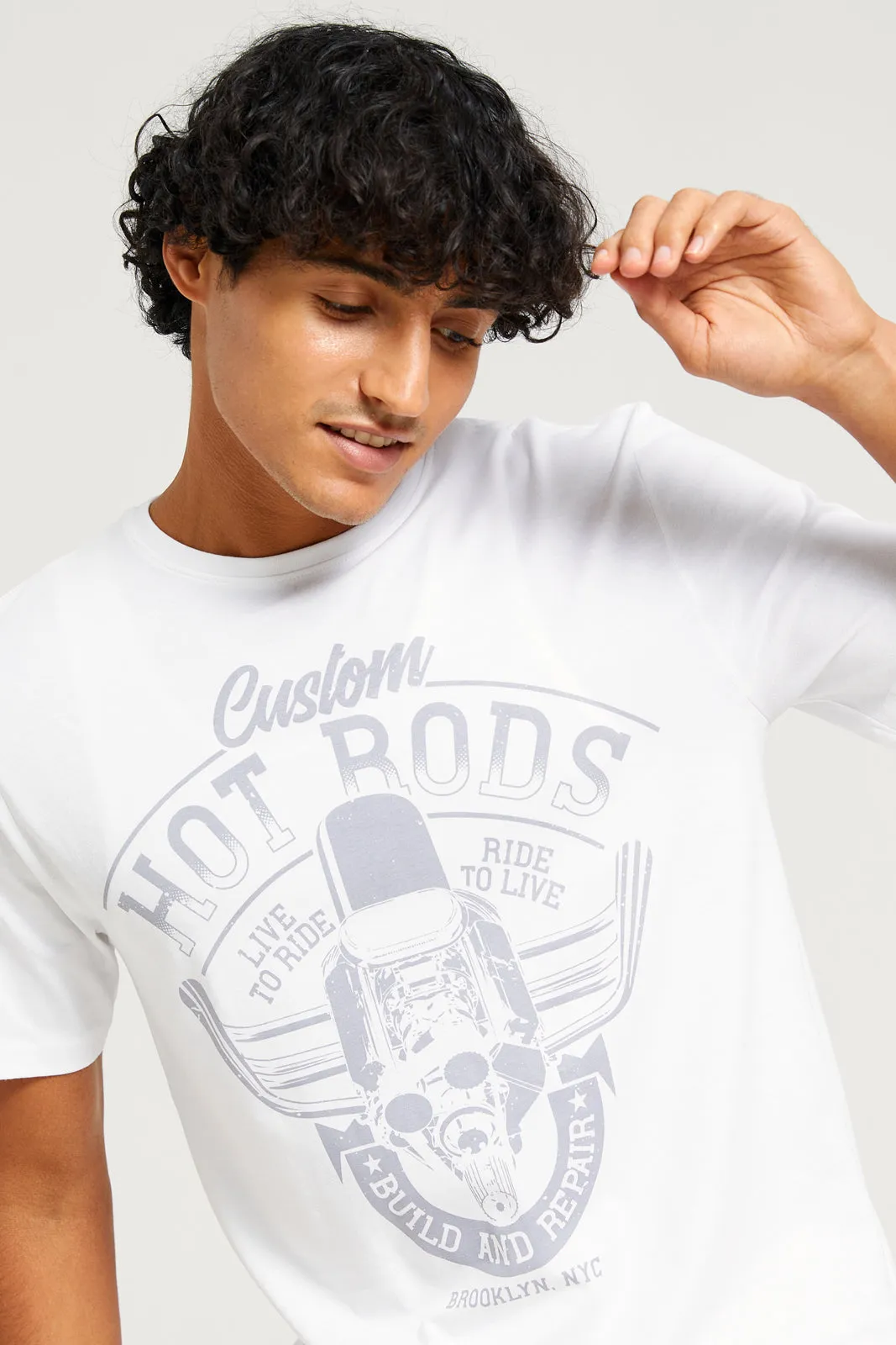 Men White Printed  Graphic T-Shirt